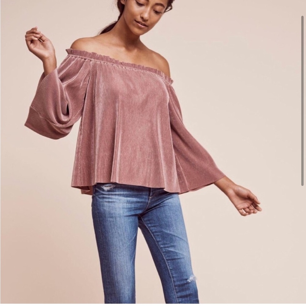 ANTHROPOLOGIE Deletta Blush Vacances Off the shoulder Top S